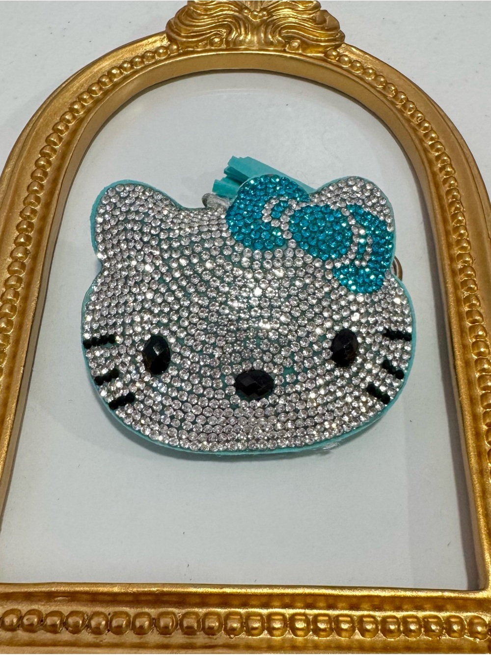 New Rhinestone Hello Kitty w/ Blue Bow Keychain Bag Charm